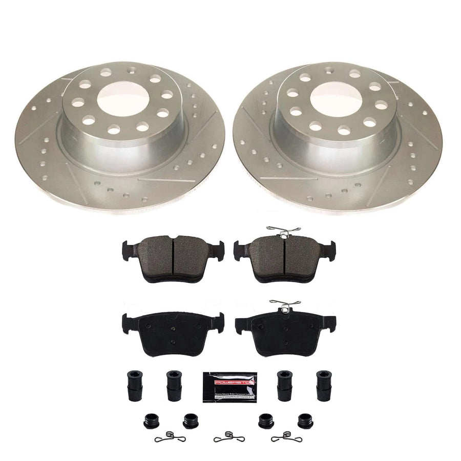 Z23 Power Stop K8337 Rear Brake Kit-Drilled/Slotted Brake Rotors & Carbon Ceramic Brake Pads For Volkswagen Jetta 2019-2022, Volkswagen Taos 2022-2024 [Model Specific]