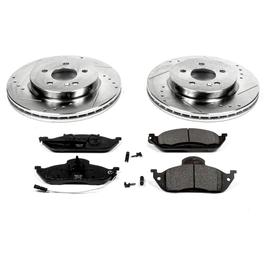 Power Stop K864 Z23 Front Carbon Fiber Brake Pads with Drilled & Slotted Brake Rotors Kit and 1 Front Sensor Wire For Mercedes-Benz ML320, Mercedes-Benz ML350, Mercedes-Benz M [Model Specific]