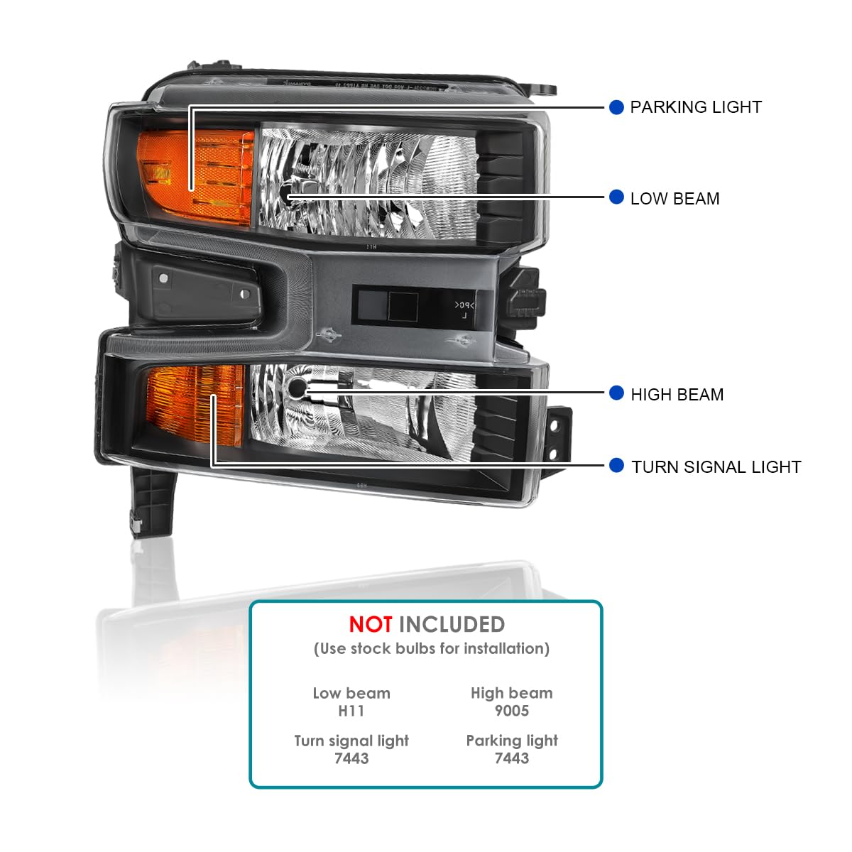 Right Spec-D Tuning Passenger Side Black Headlight Compatible with 2019-2021 Chevy Silverado 1500, 2022 Chevy Silverado 1500 LTD