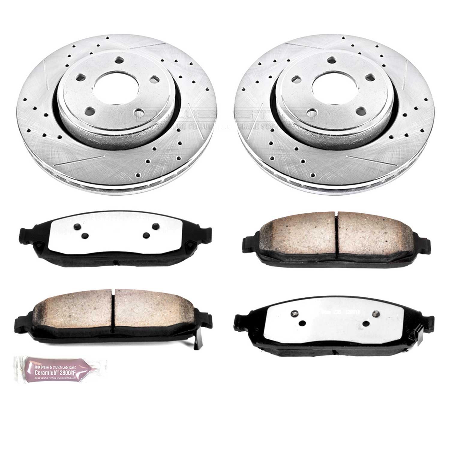 Power Stop Brake Kit Front For 2006 2007 2008 2009 2010 Jeep Commander - Truck & Tow Carbon Fiber Ceramic Pads & Drilled and Slotted Rotors Replacement, K2219-36