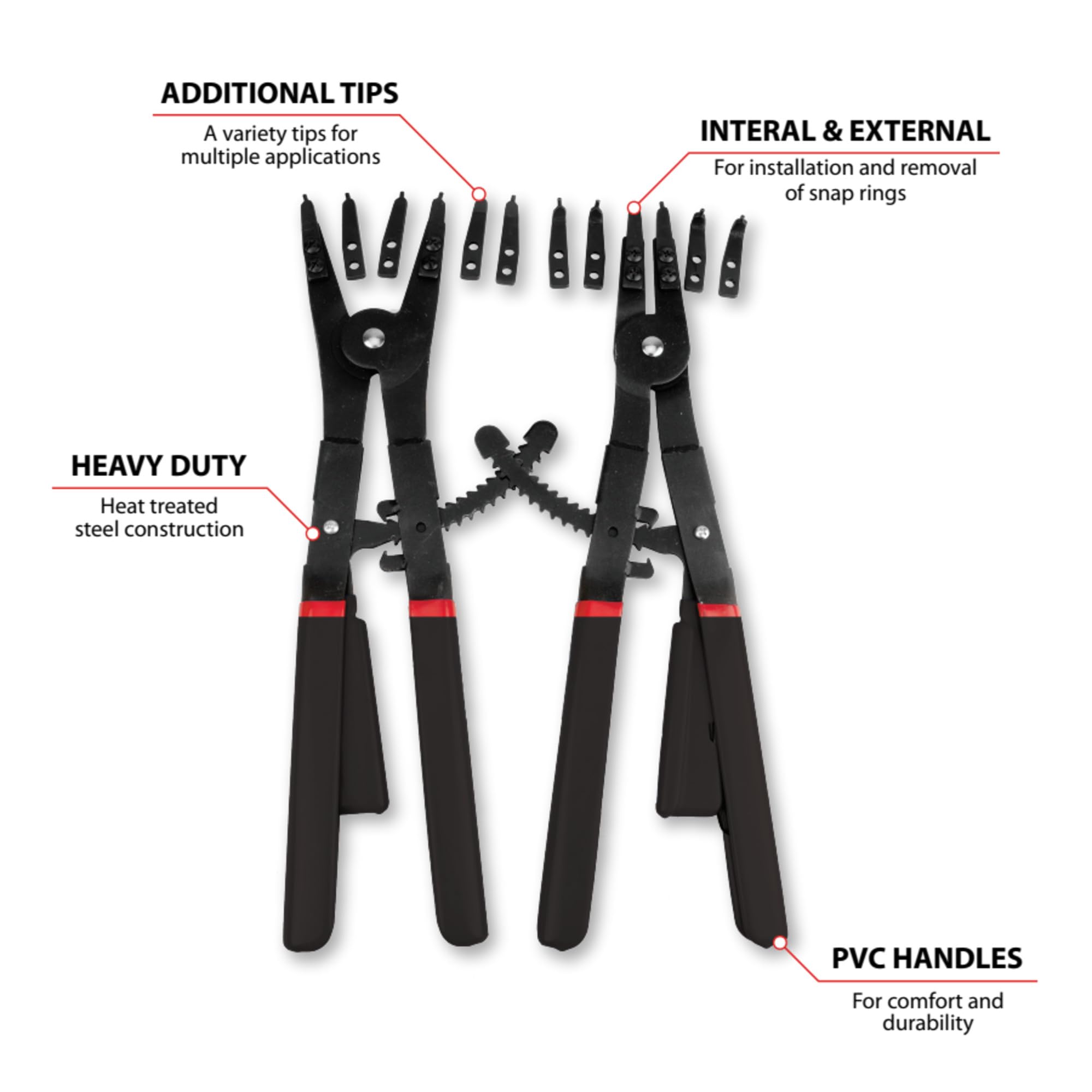 Heavy Duty Performance Tool W88015 Snap Ring Pliers Set for Cars and Trucks Maintenance and Repair