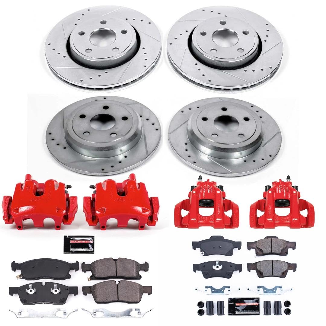 Power Stop Z23 KC7413 Evolution Front and Rear Caliper Kit-Drilled/Slotted Rotors, Carbon Ceramic Brake Pads & Calipers For Jeep Grand Cherokee 2017-2019 [Model Specific]