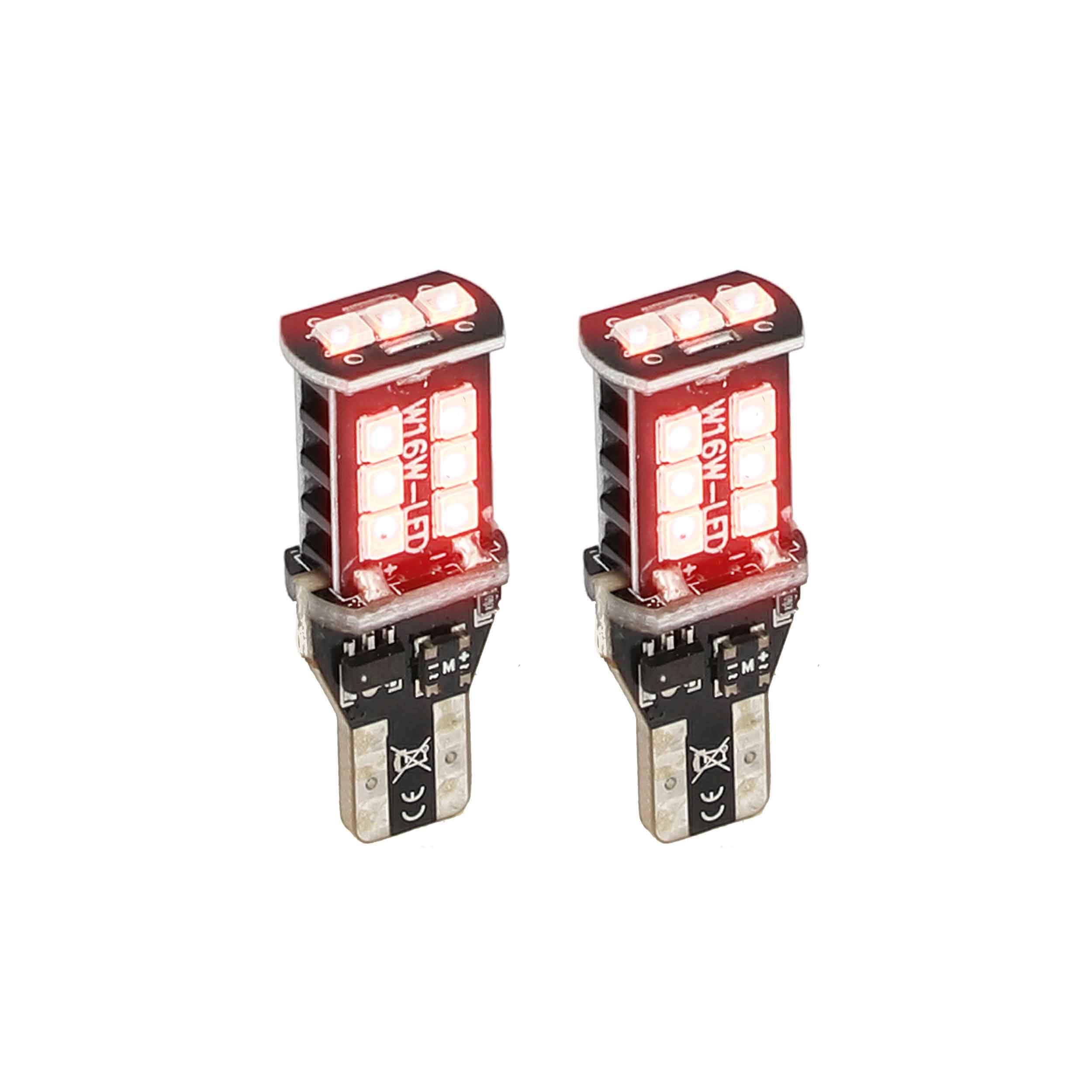 T15 Heise Red LED Bulbs with Integrated Internal CANBUS System - (HE-CT15R)