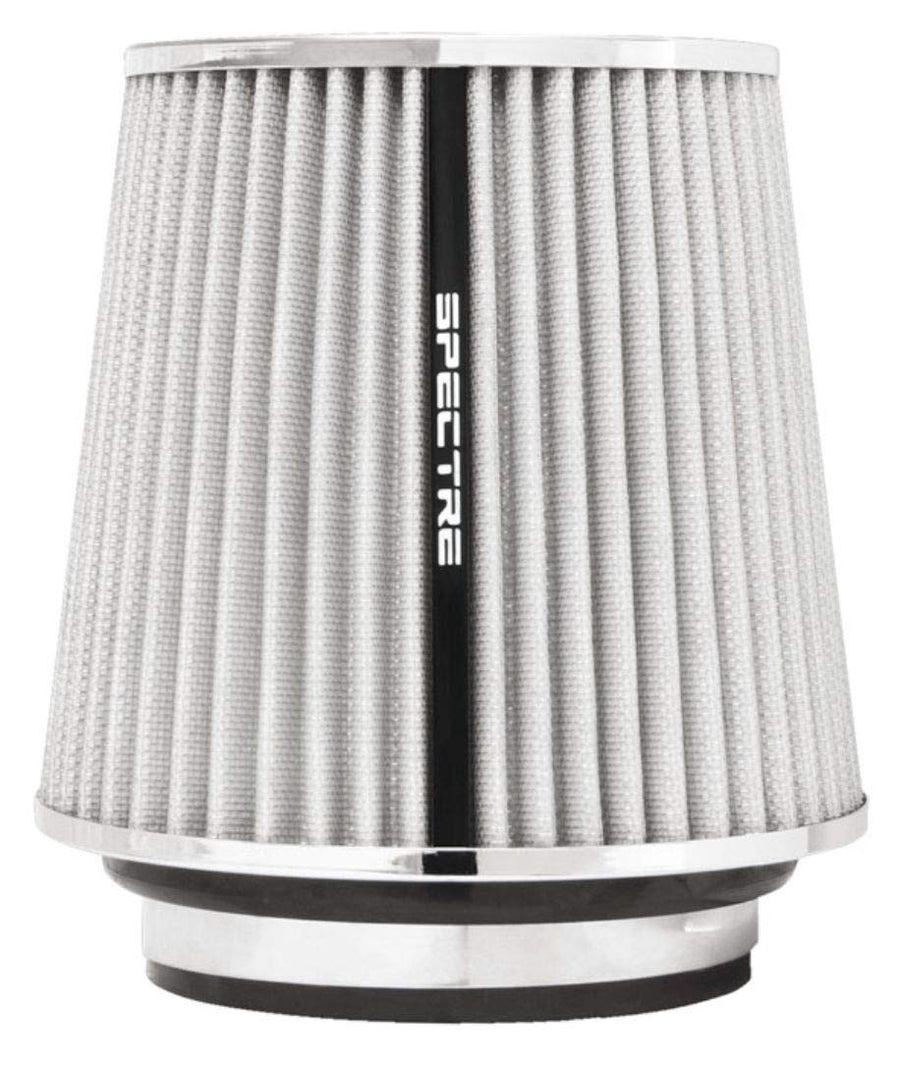 Spectre Performance Clamp-On Universal Air Filter: High Performance, Washable Filter: Round Tapered, 3 in/3.5 in/4 in Flange ID, 6.719 in (171 mm) H, 6 in (152 mm) Base, 4.75 in (121 mm) Top, SPE-8138, White