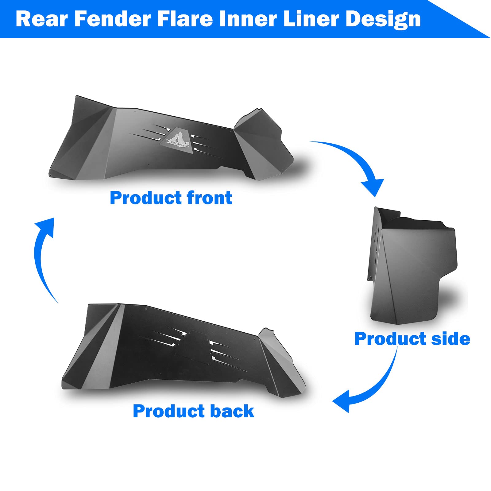 Inner Fender Flares Rear Liners for 2007-2018 Jeep Wrangler JK/JKU,WOLFSTORM 2 PCS Steel Compatible for 2007-2018 Jeep Wrangler JK & JKU,Black
