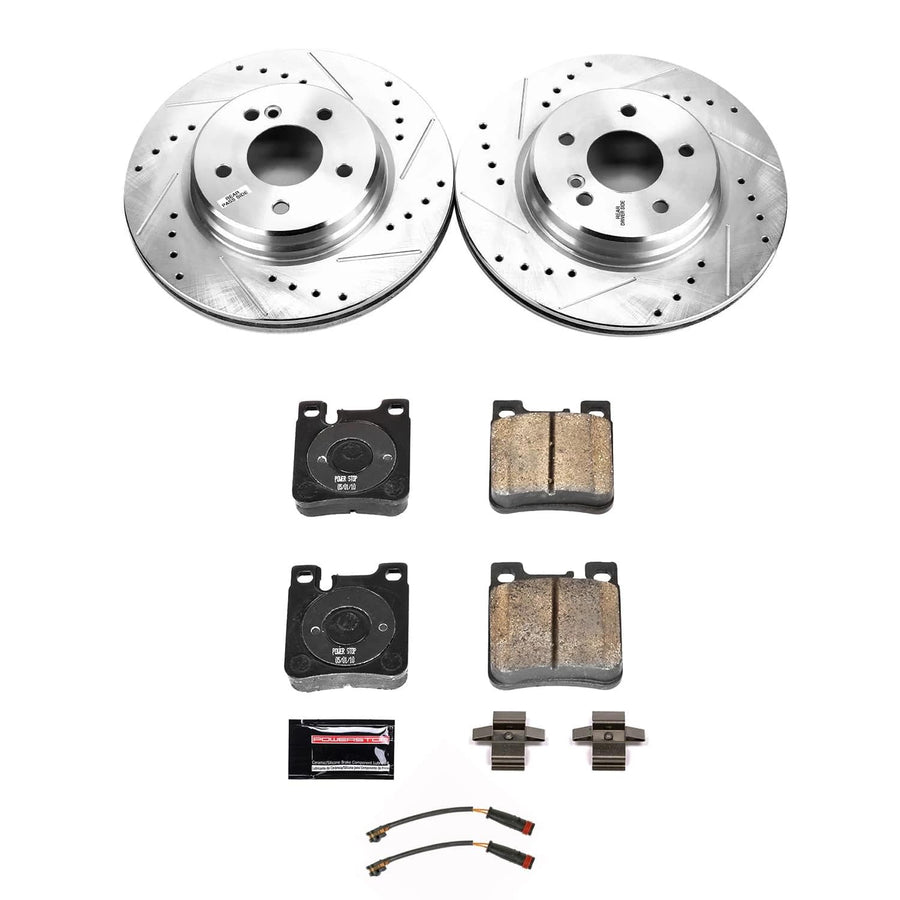 POWERSTOP Z23 Carbon-Fiber Ceramic Brake Pads and Drilled and Slotted Rotors Brake Kit Rear For Mercedes-Benz SLK55 AMG 2007-2010 [Vehicle Specific]