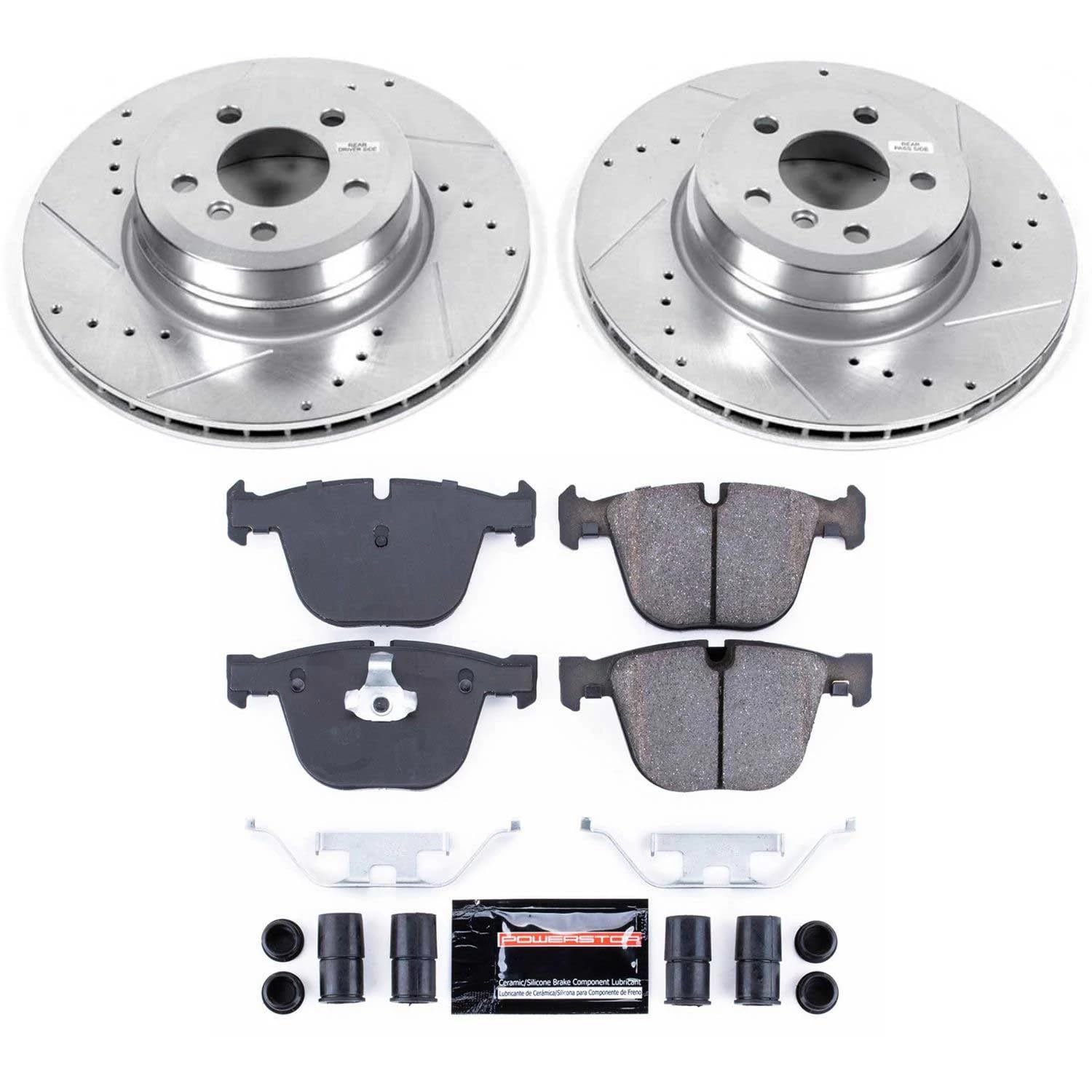 Rear Power Stop K8426 Z23 Carbon Fiber Brake Pads with Drilled & Slotted Brake Rotors Kit For BMW X6 2019 [Model Specific]