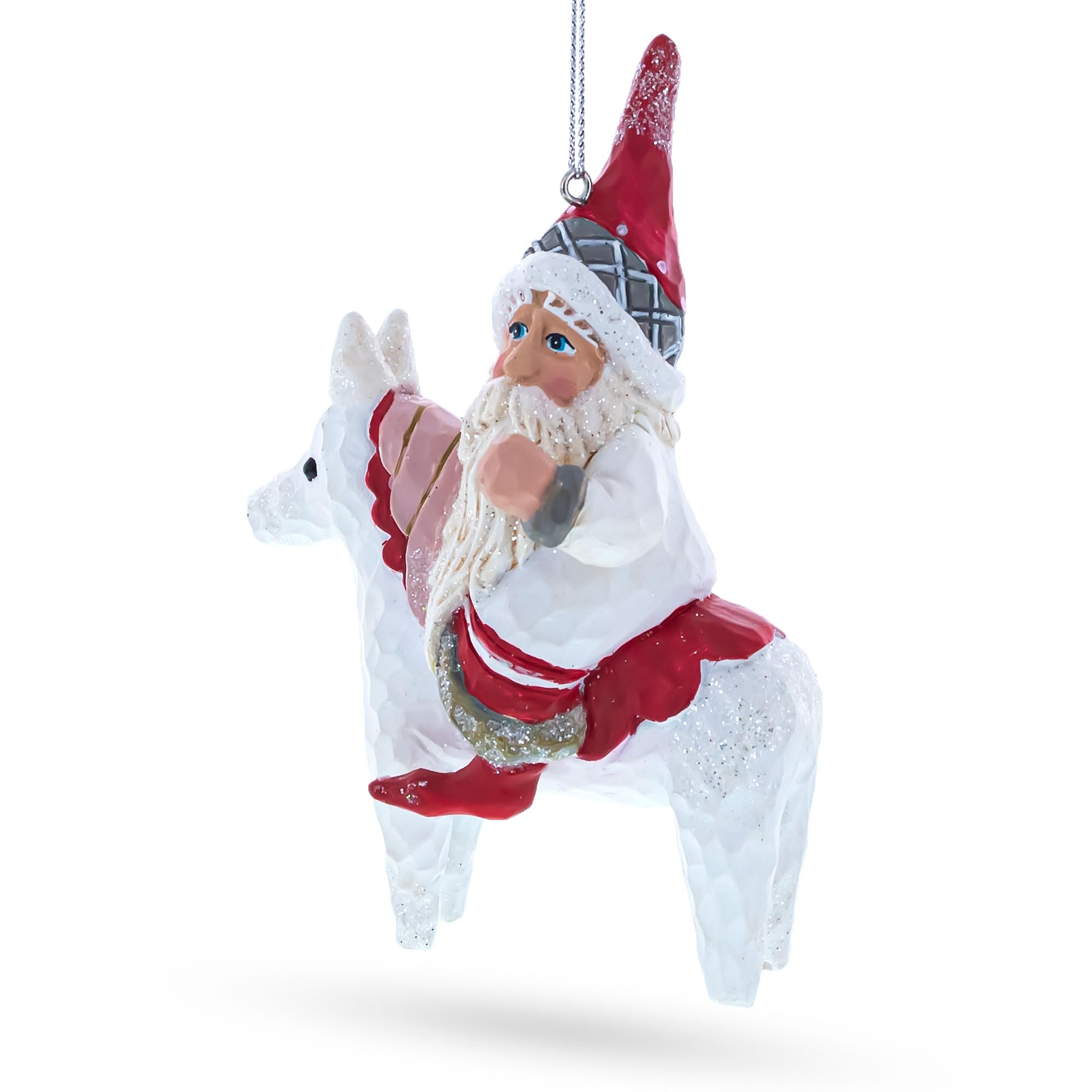Riding Santa Horse Blown Glass Christmas Ornament