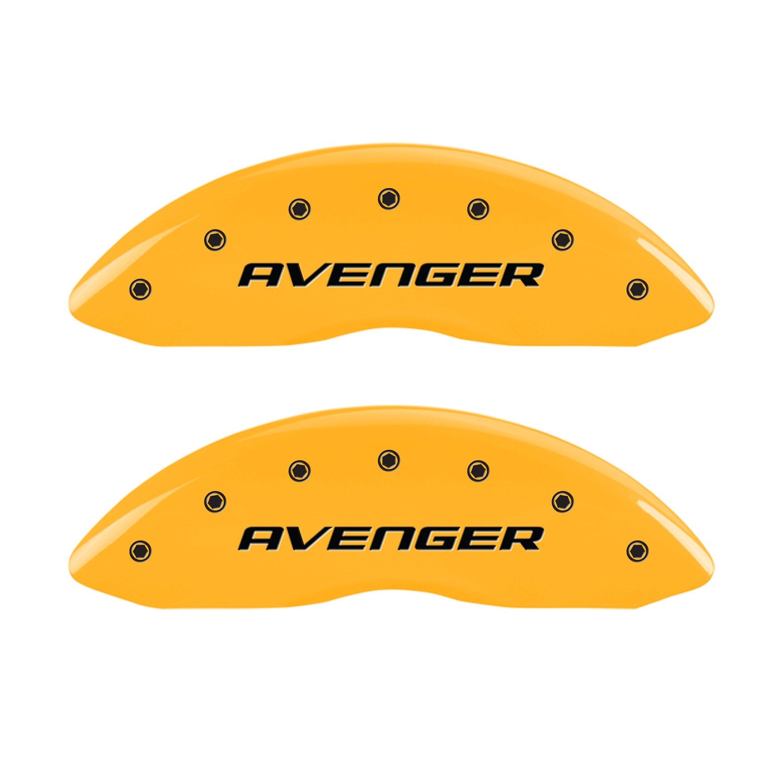Caliper Covers MGP 12192SAV2YL, Set of 4 (Yellow Engraved Front and Rear: with Out Stripes/Avenger Powder Coat Finish Black Characters)