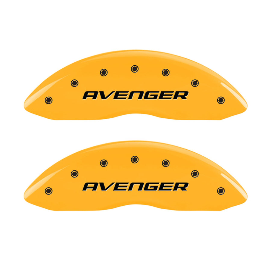 Caliper Covers MGP 12192SAV2YL, Set of 4 (Yellow Engraved Front and Rear: with Out Stripes/Avenger Powder Coat Finish Black Characters)
