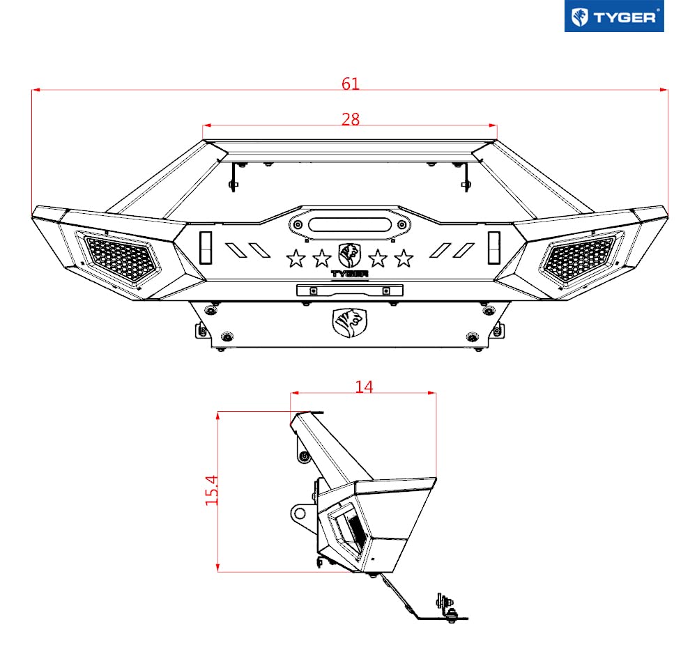 TYGER FURY Front Bumper w/Skid Plate Winch Plate Compatible with 2007-2026 Jeep Wrangler JK/JL; 2020-2026 Gladiator | Textured Black Tyger Auto TG-BP6J80068