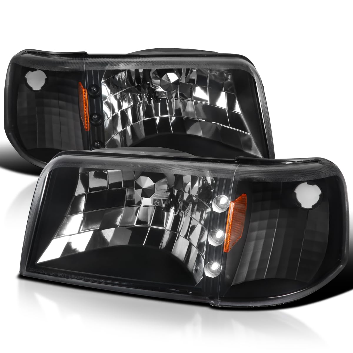 Black Housing SPEC-D TUNING Clear Lens 1PC LED Strip Headlights + Corner Lights Compatible with 1993-1997 Ford Ranger L+R Pair Head Light Lamp Assembly