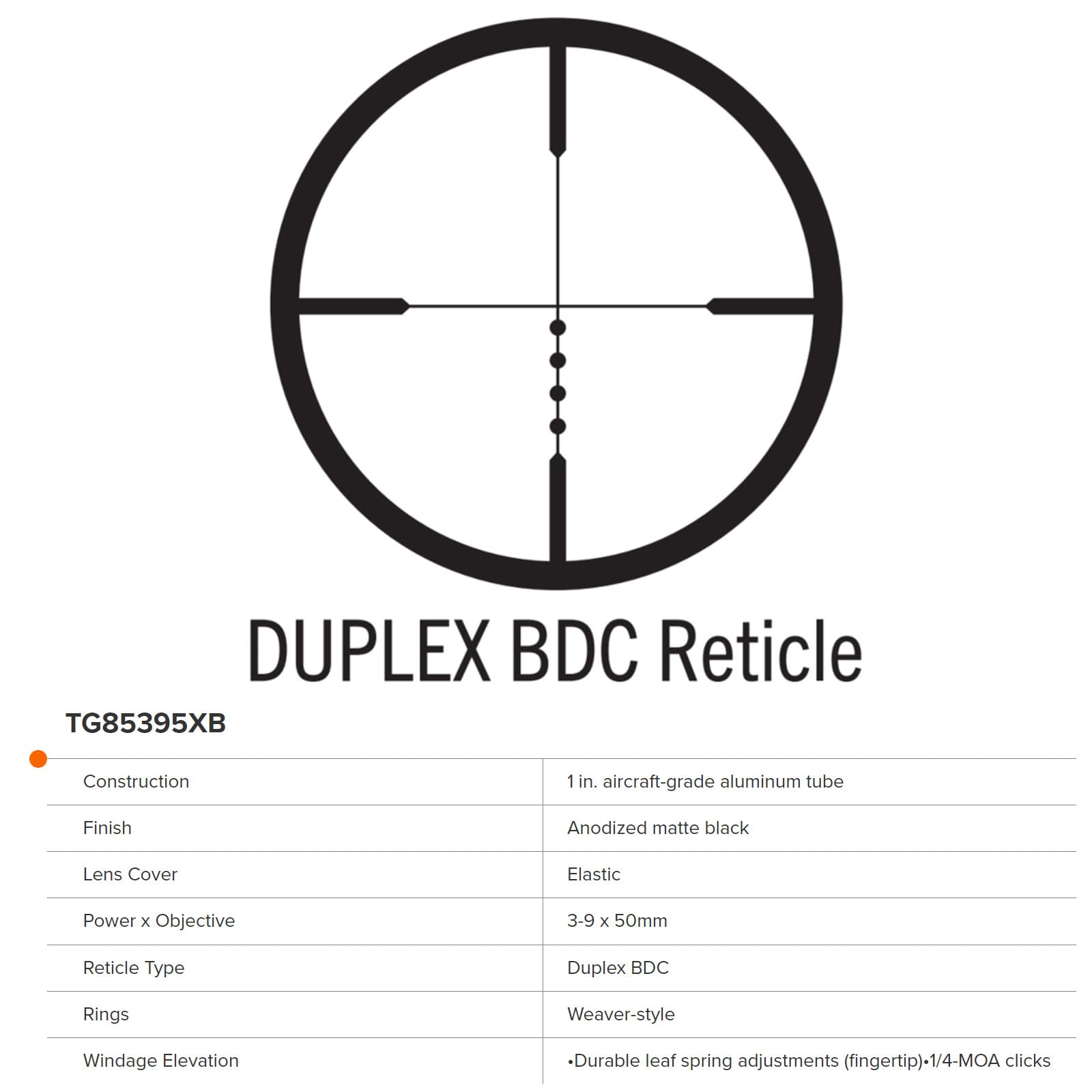 BUCKLINE TRUGLO Hunting Rifle Scope, 3-9 x 40mm, Duplex BDC Reticle (TG85395XB), Black