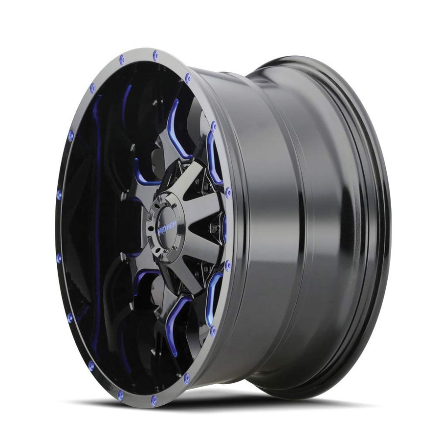 20x9 MAYHEM Warrior (8015) 6x135/6x139.7 18et mm Black W/Prism Blue Wheel