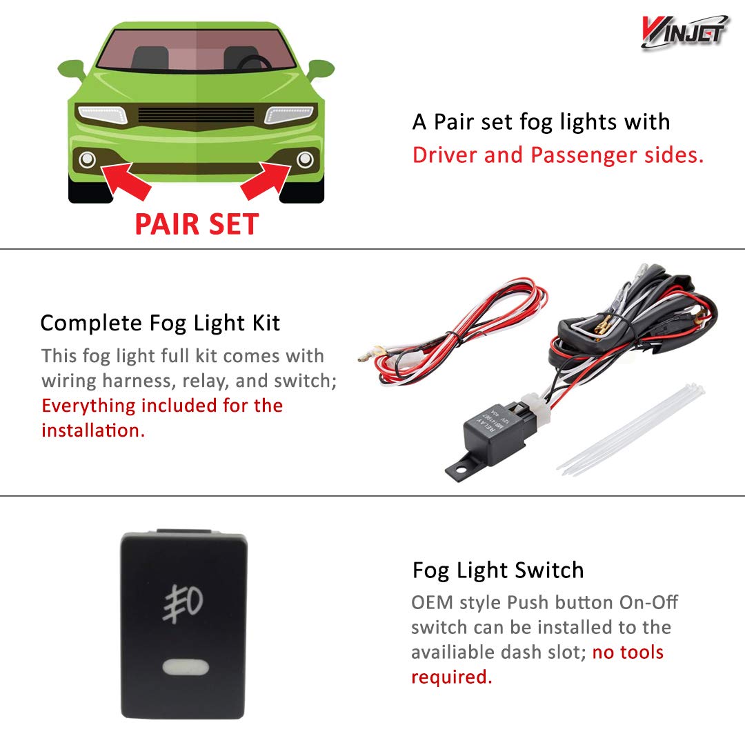 OEM Series Winjet for [2007 2008 2009 2010 2011 2012 Toyota Yaris Sedan] Driving Fog Lights + Switch + Wiring Kit