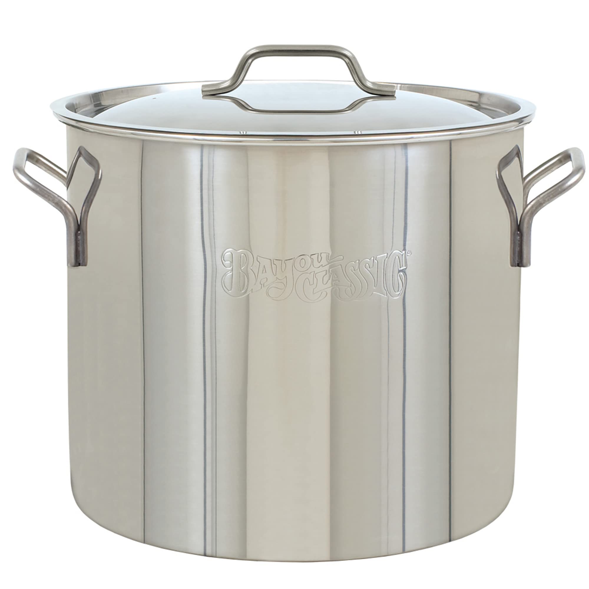 Bayou Classic 20-qt Stainless Stockpot Features Heavy Duty Welded Handles for Secure Handling Domed Lid Perfect For Large Batch Cooking of Soups Stews Chili and Gumbo