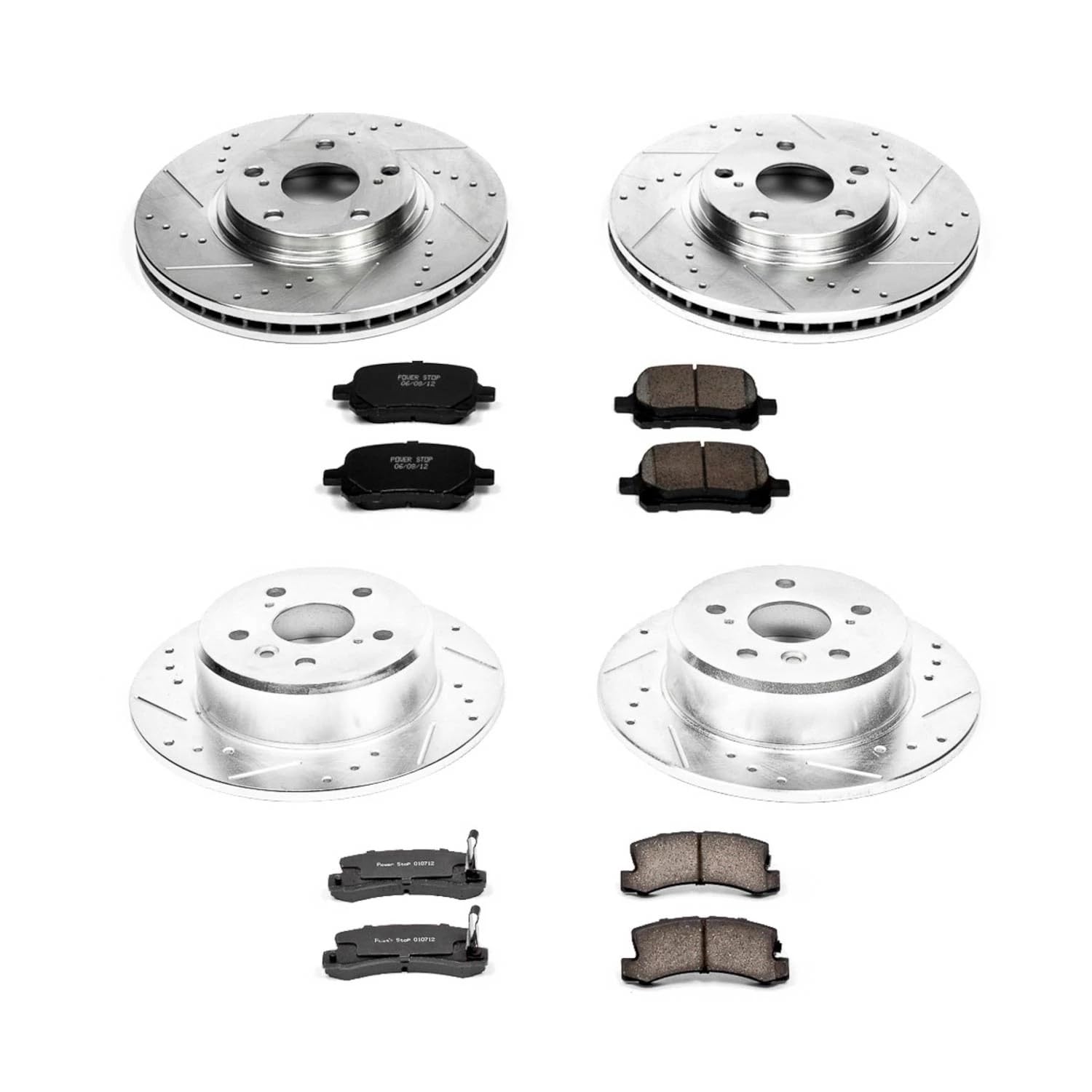 Power Stop K2774 Z23 Carbon Fiber Brake Pads Front and Rear with Drilled & Slotted Brake Rotors Kit For Lexus RX300 1999-2001 [Model Specific]