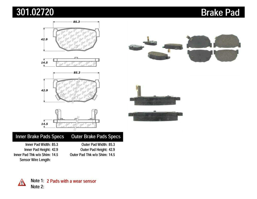 Centric Premium 301.02720 Ceramic Brake Pads with Shims and Hardware