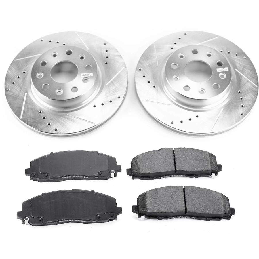 Power Stop K7941 Z23 Carbon Fiber Brake Pads Front with Drilled & Slotted Brake Rotors Kit For Jeep Wrangler 2018-2022 [Model Specific]