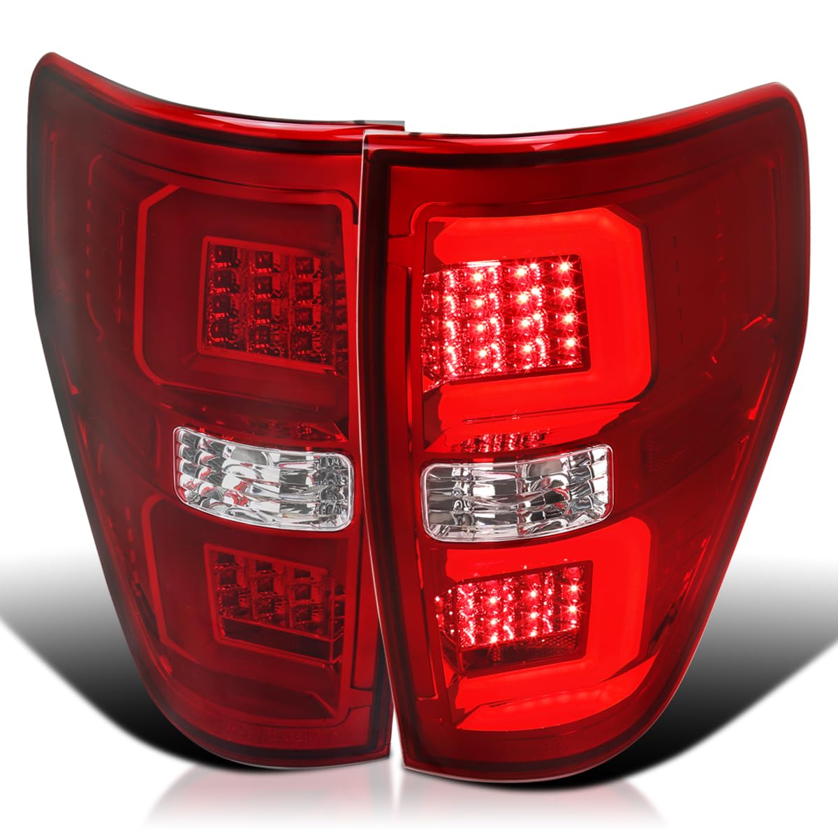 Red SPEC-D TUNING Tail Lights w/LED Bar Compatible with 2009-2014 Ford F150, Left + Right Pair Assembly