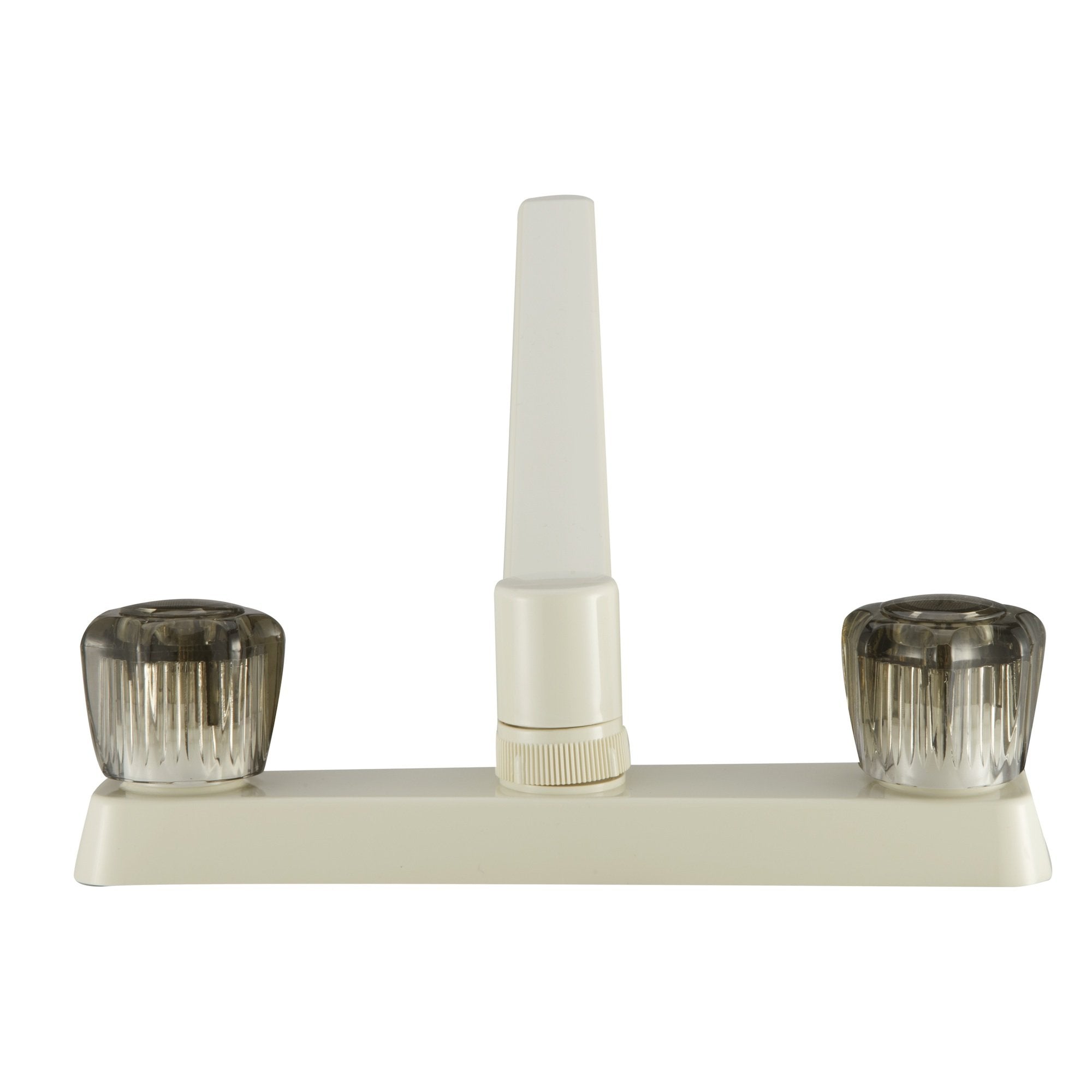 Dura Faucet RV Kitchen Sink Faucet DF-PK600S-BQ with Smoked Acrylic Knobs (Bisque Parchment)