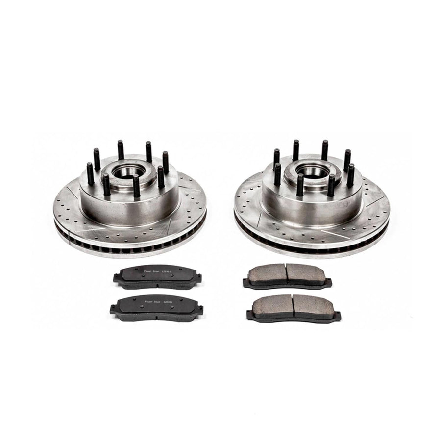 Power Stop K5585 Z23 Carbon Fiber Brake Pads with Drilled & Slotted Brake Rotors Kit For Ford F-250 Super Duty 2007-2008, Ford F-350 Super Duty 2007-2010 [Model Specific]