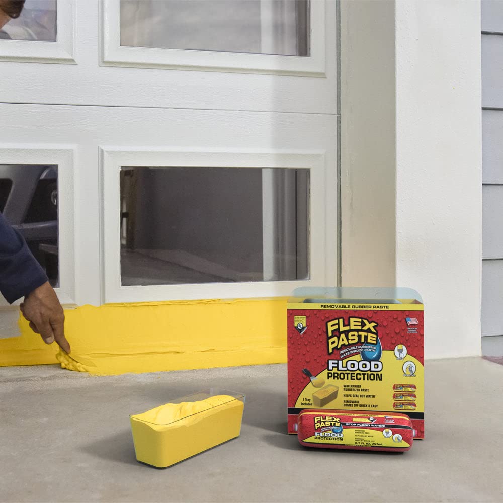 Flood Protection Flex Paste, Wrapped Sleeve, (3) 8.75 oz, Waterproof Rubberized Paste, Removable, Use on Windows, Doors, Garage Doors, Seams, Casings, Thresholds, Conduits, Vents, Ducts, and More
