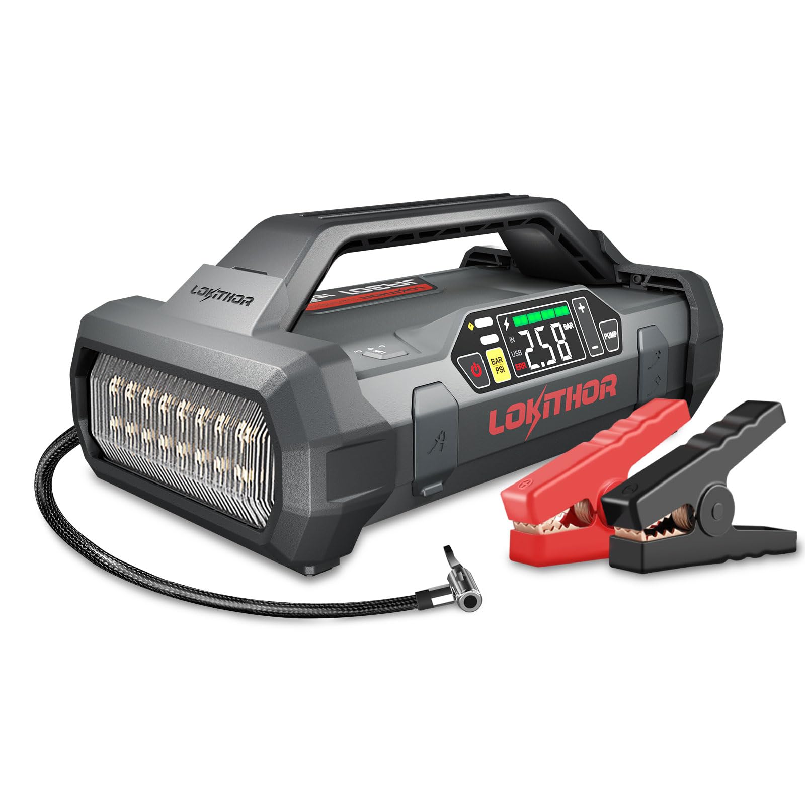JA301 LOKITHOR Jump Starter with Air Compressor, 2000Amp 12V Portable Car Battery Booster Pack for Upto 8.0L Gas or 6.0L Diesel, 150 PSI Tire Inflator with Digital Screen, 30 Months Ultra-Long Standby