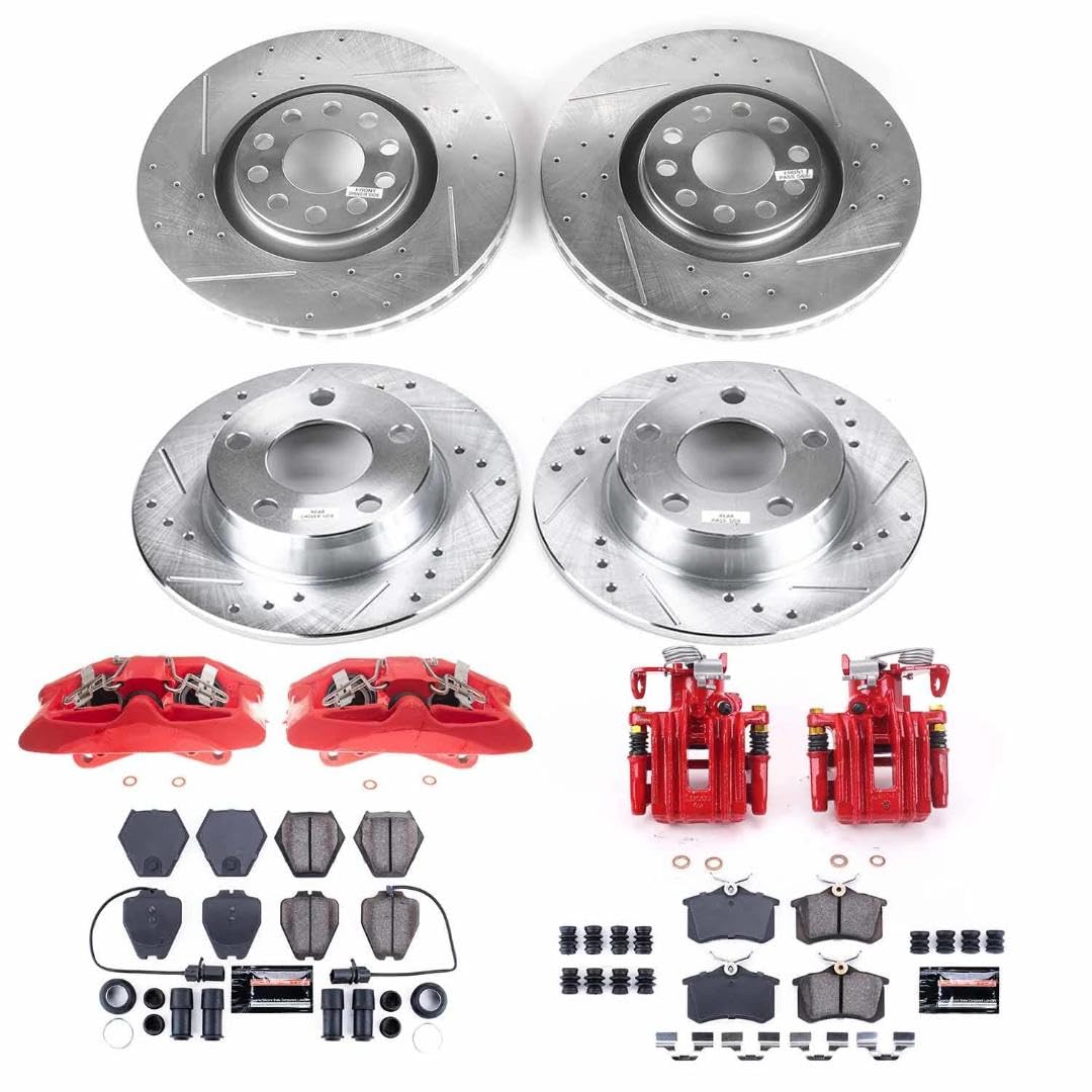 Power Stop Z23 KC890 Front and Rear Brake Caliper Kit-Brake Rotors, Carbon Ceramic Brake Pads, Calipers For Audi A6 Quattro 2000-2001 [Model Specific]