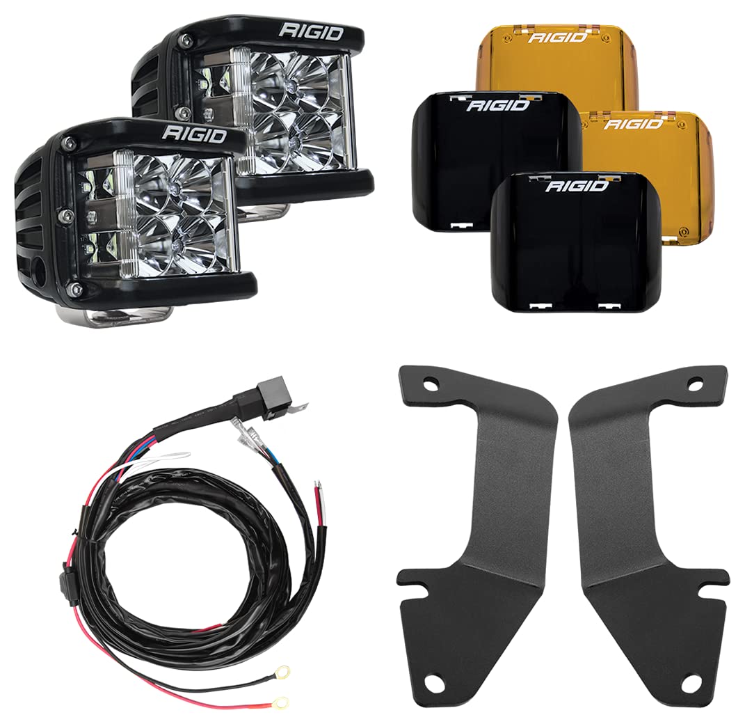A-Pillar Light Kit RIGID INDUSTRIES, Fits the 2014 – 2020 Toyota Tundra (2 A-Pillar Mounting Brackets, 2 D-SS PRO Series Flood Lights, 2 Black Light Covers, 2 Amber Light Covers, 1 Wiring Harness)