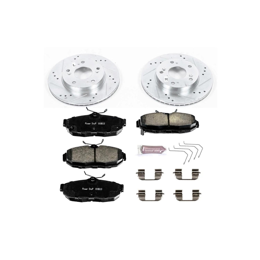 Power Stop K6319 Z23 Carbon Fiber Brake Pads Front with Drilled & Slotted Brake Rotors Kit For Honda Civic 2012-2015 [Model Specific]
