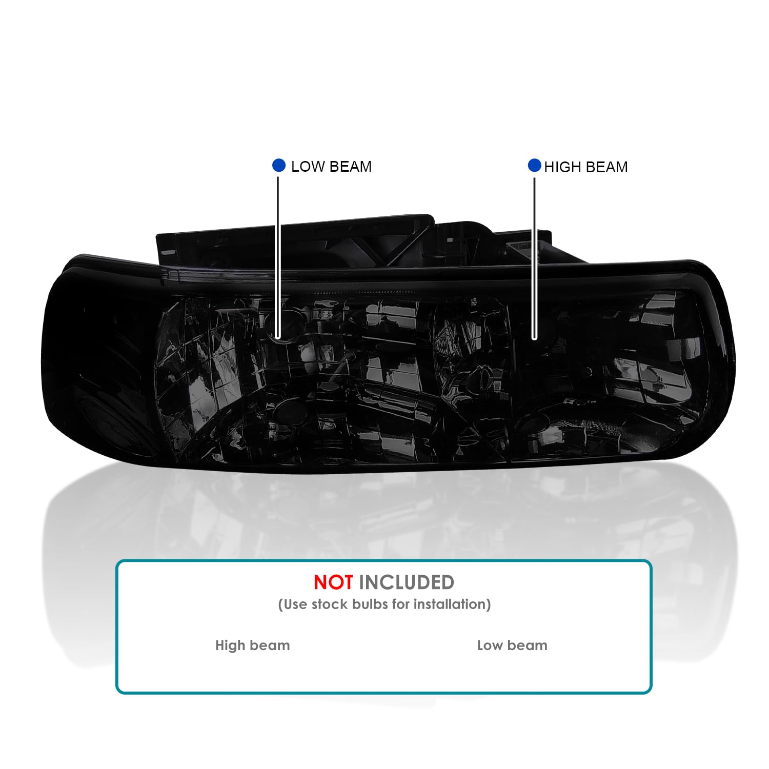 Smoke Headlights + LED Bumper Lights SPEC-D TUNING Compatible with 1999-2002 Chevy Silverado 2000-2006 Tahoe Suburban, Left + Right Pair Headlamps Assembly