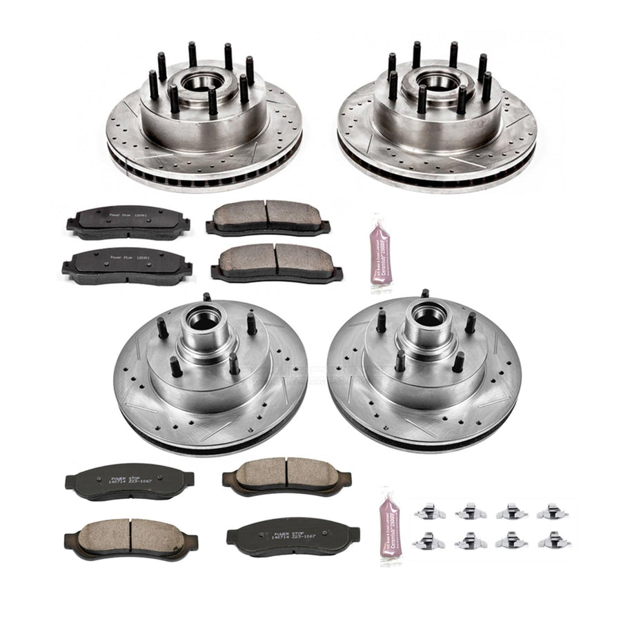 Power Stop K5586 Z23 Carbon Fiber Brake Pads Front and Rear with Drilled & Slotted Brake Rotors Kit For Ford F-250 Super Duty 2007-2008 | Ford F-350 Super Duty 2007-2010 [Vehicle Specific]