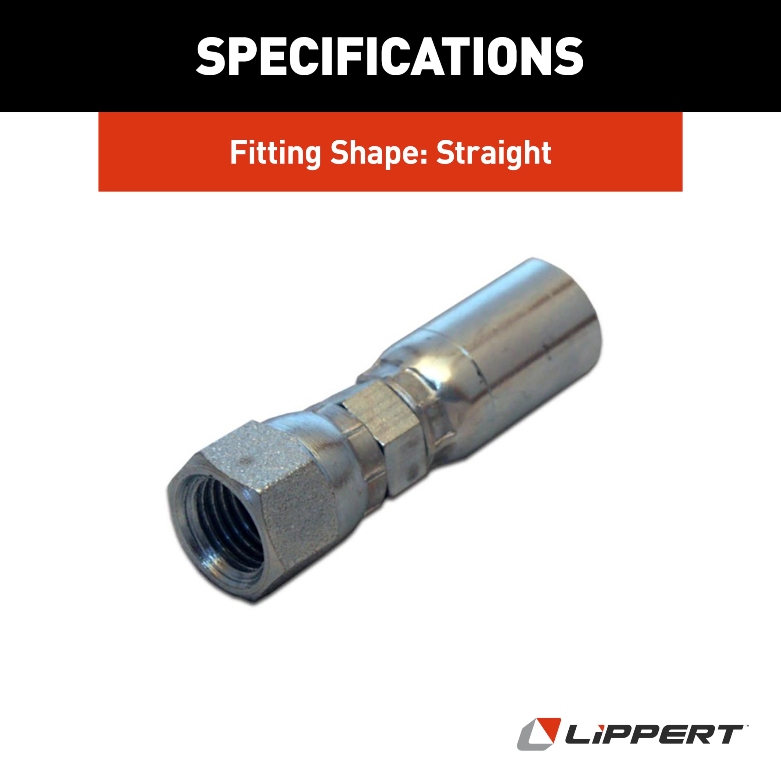 Hydraulic Hose End Fitting Lippert Level Up® with Crimp-On Coupling, 1/4” Inside Diameter, Straight Fitting Shape, 1/4" Female JIC 37° Flare Port - 138416