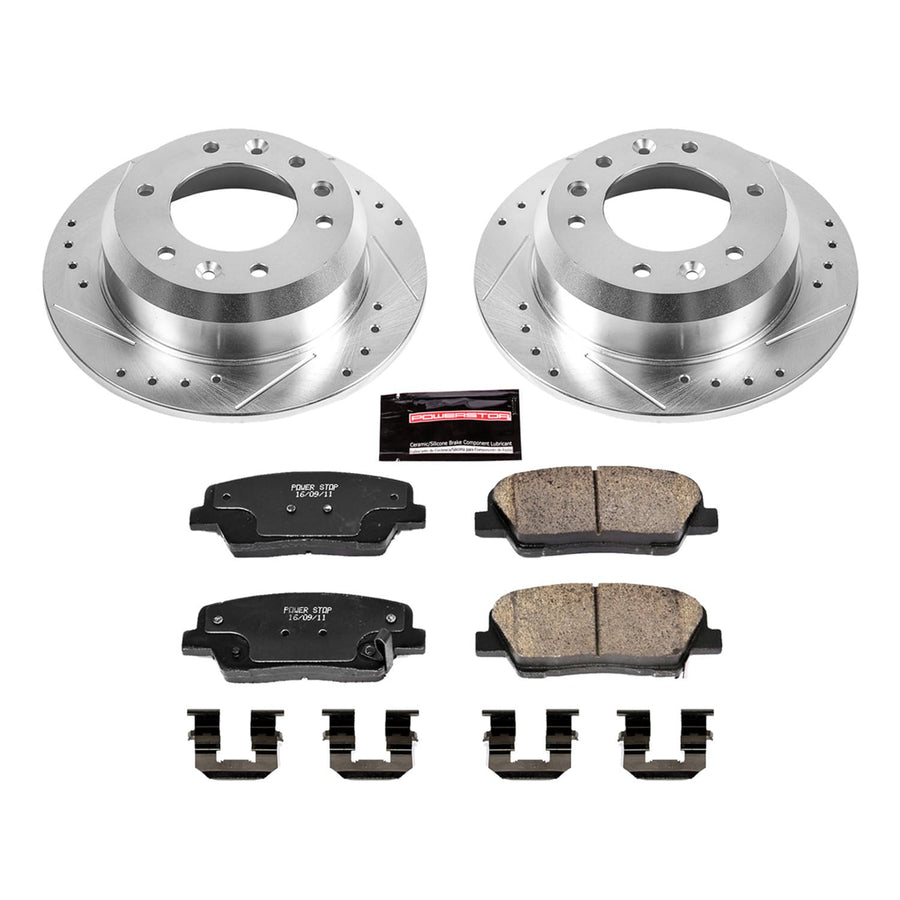 Power Stop K5906 Rear Brake Pads Z23 Carbon Fiber with Drilled & Slotted Brake Rotors Kit For Hyundai Entourage 2007-2008 | Kia Sedona 2007-2012 | Kia Sedona 2014 [Vehicle Specific]