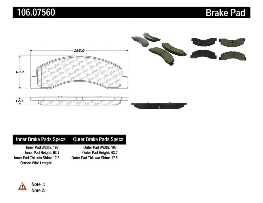 Centric Posi Quiet 106.07560 Premium Extended Wear Semi-Metallic Front Disc Brake Pad Set for Select Ford Model Years