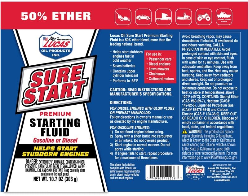 Sure Start Lucas Oil 11238 Premium Starting Fluid - 10.7 Ounce (Pack of 12)