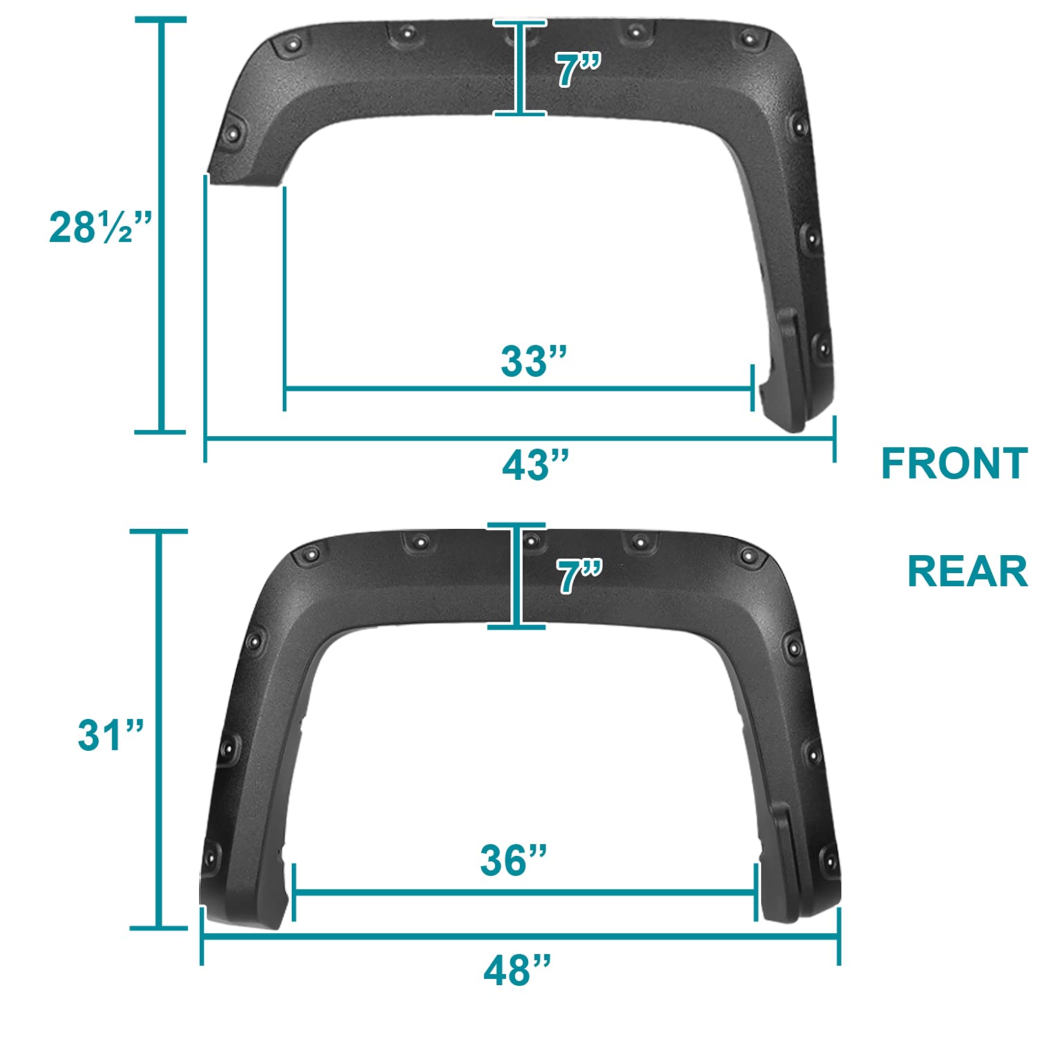 4PC Spec-D Tuning Front + Rear Matte Black Rough Textured Pocket Rivet Fender Flares Compatible with GMC Sierra 1500 2016-2018