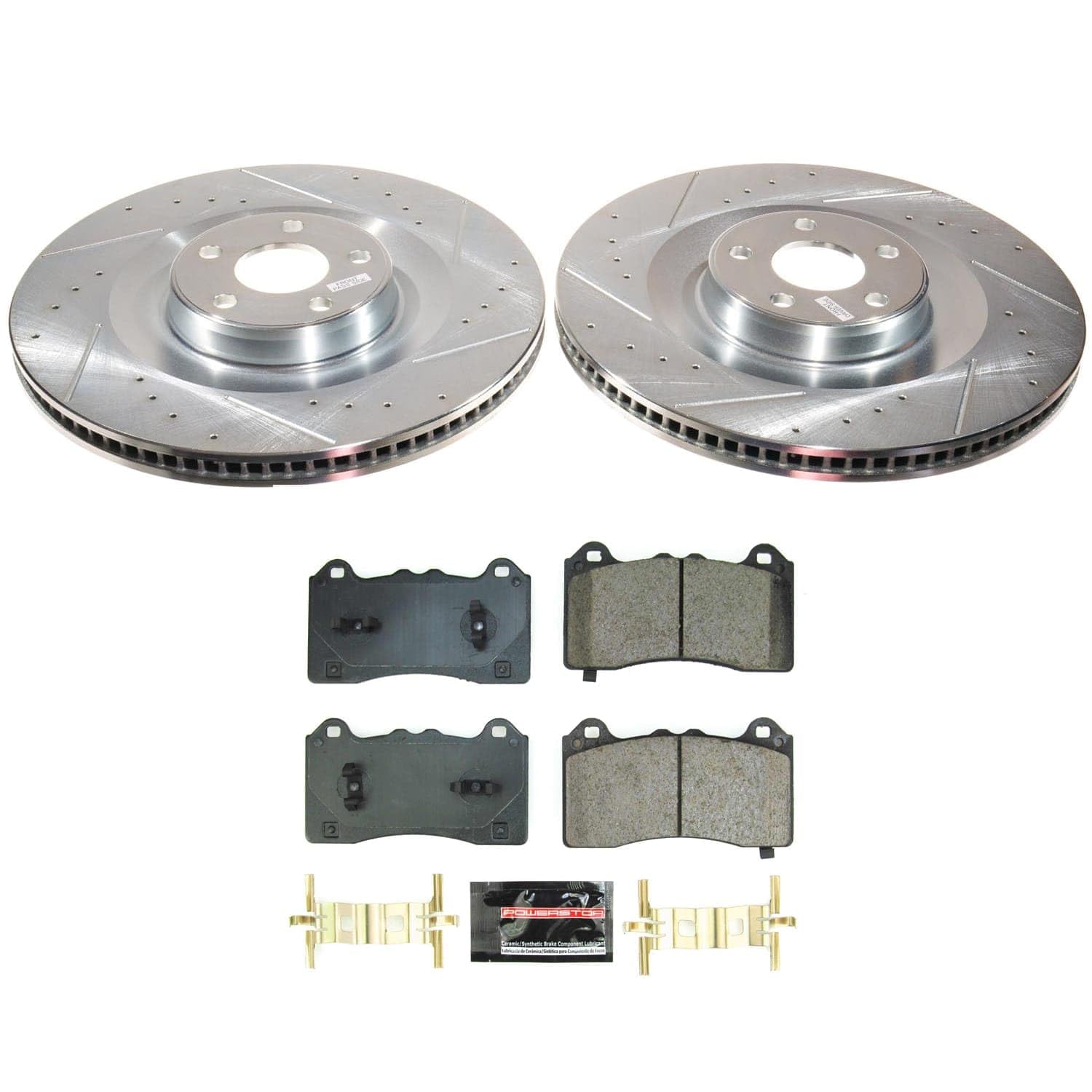 Power Stop K8745 Z23 Carbon-Fiber Ceramic Brake Pads and Drilled and Slotted Rotors Brake Kit For Ford Mustang Mach - E 2021-2023 [Application Specific]