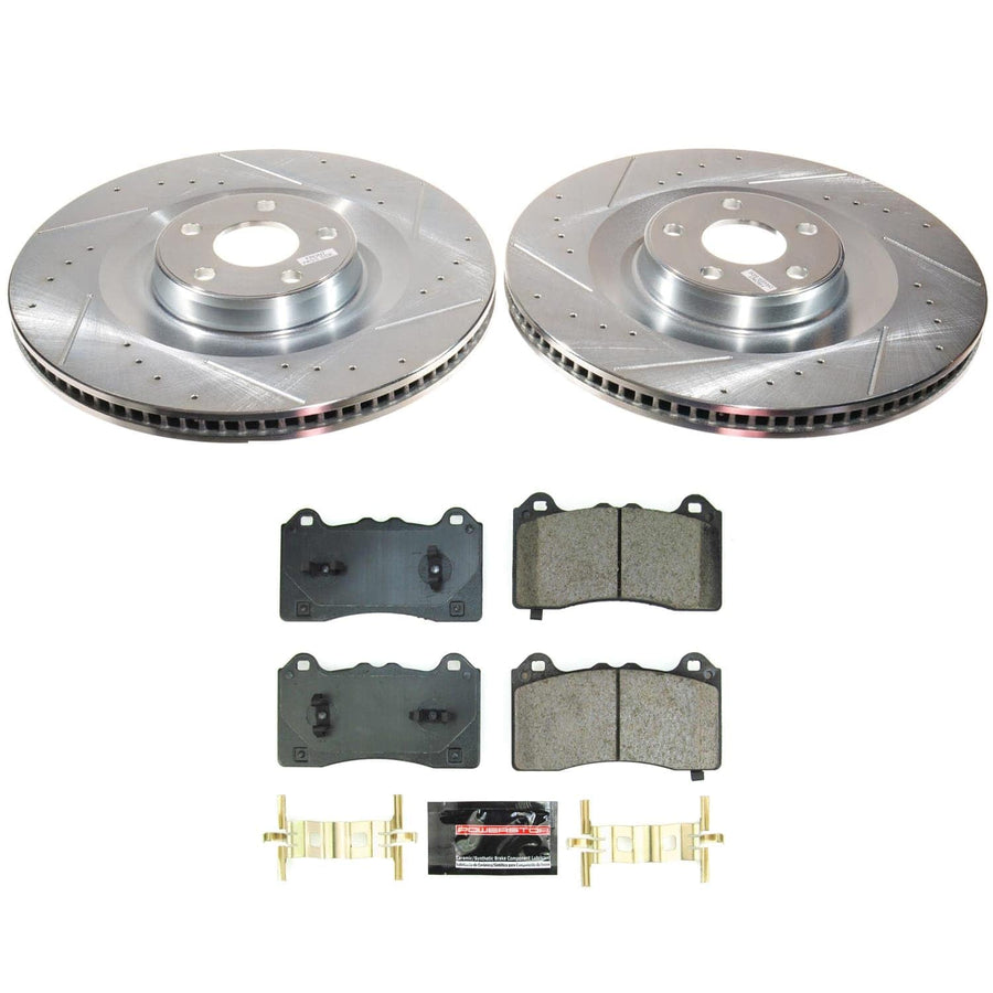 Power Stop K8745 Z23 Carbon-Fiber Ceramic Brake Pads and Drilled and Slotted Rotors Brake Kit For Ford Mustang Mach - E 2021-2023 [Application Specific]