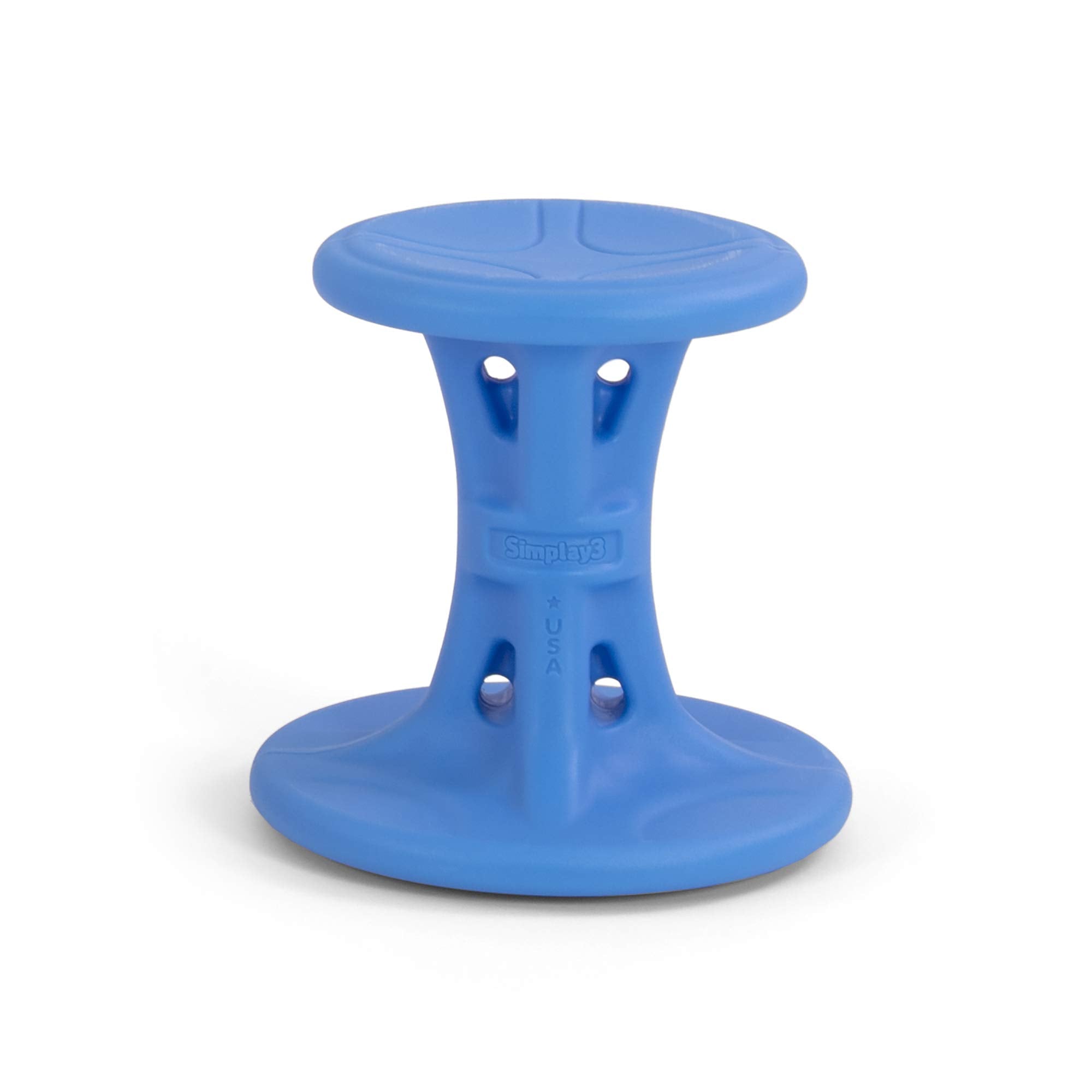 Simplay3 Wiggle/Wobble Play Around Kids Flexible Active Sitting Chair/Stool (Single Stool) to Improve Focus, Posture, Strengthen Core - Ages (5-8) 14 inch Blue - Made in The USA
