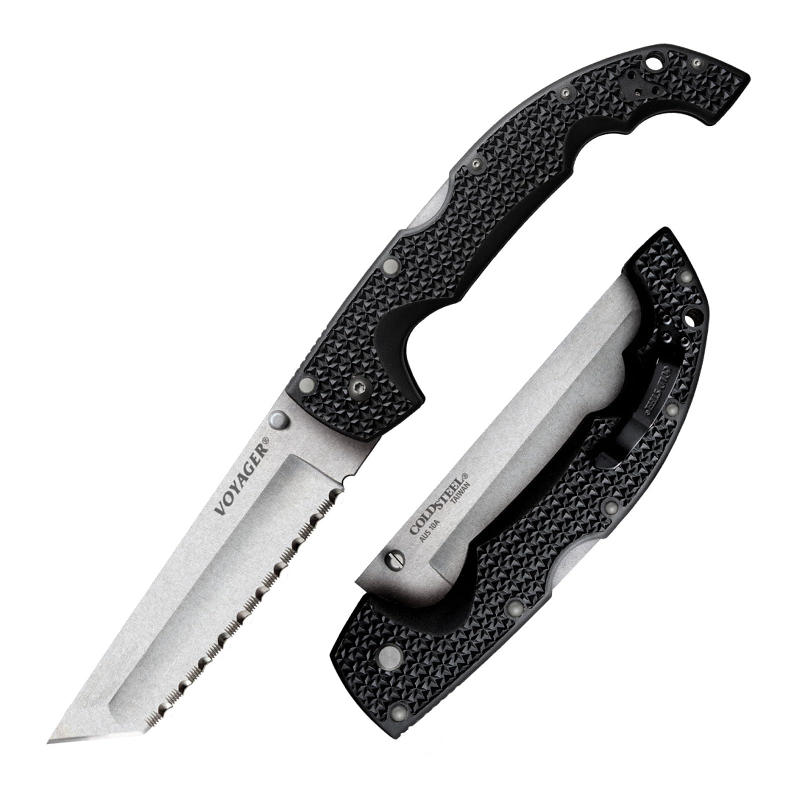 Cold Steel Voyager XL 5.5" AUS10A Tanto Point Serrated Edge Razor-Sharp Blade 6.75" Griv-Ex Handle Everyday Carry Tactical Folding Knife