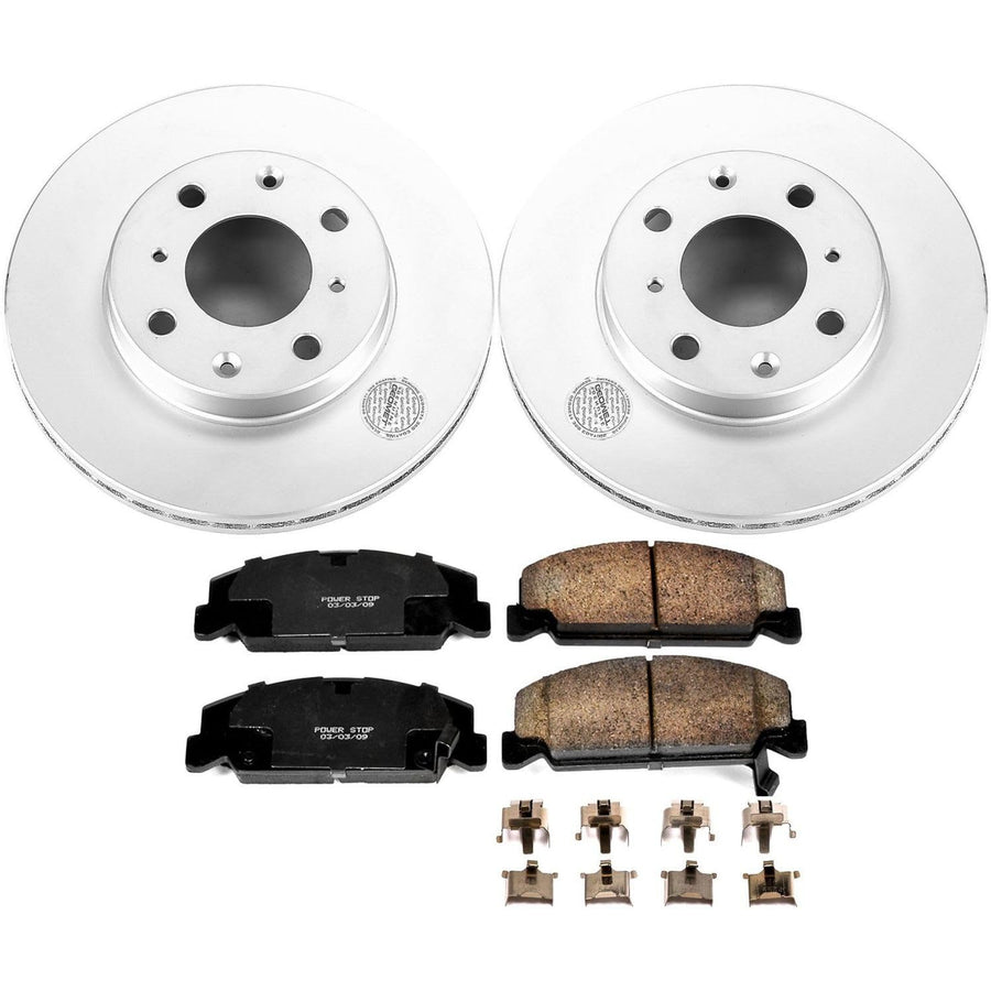 Power Stop Coated Brake Rotor CRK699 and Ceramic Brake Pads- Front For Honda CRX 1990-1991, Honda Civic 1990-2000, Honda Civic del Sol 1993-1997 [Model Specific]