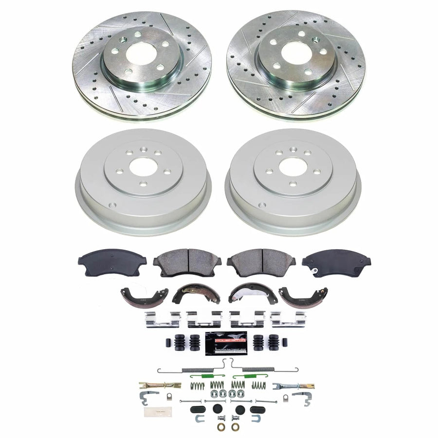 POWERSTOP Z23 Carbon-Fiber Ceramic Brake Pads and Drilled Slotted Rotors Brake Kit Front and Rear with Brake Shoes and Drums [Vehicle Specific] For Chevy Cruze, Chevy Cruze Lim [Model Specific]