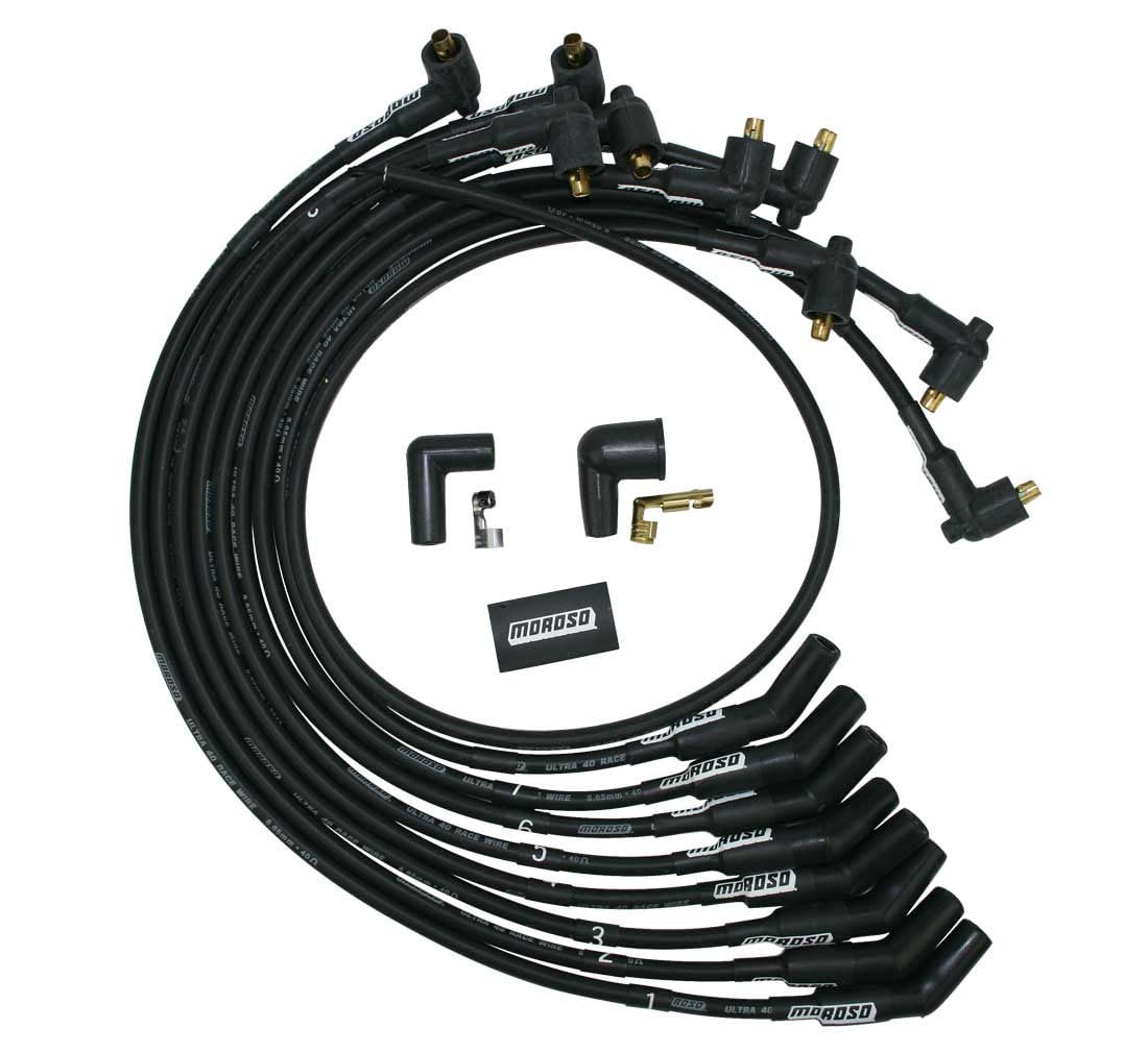 Moroso Black Ultra 40 Spark Plug Wires 73719, Fits Small Block Ford Engines 289-302, 90 Degree Non HEI Distributor Ends, 135 Degree Plug Ends