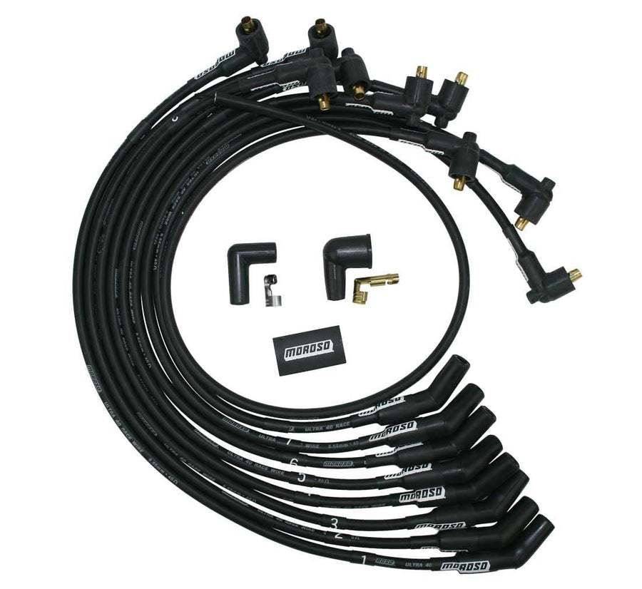 Moroso Black Ultra 40 Spark Plug Wires 73719, Fits Small Block Ford Engines 289-302, 90 Degree Non HEI Distributor Ends, 135 Degree Plug Ends