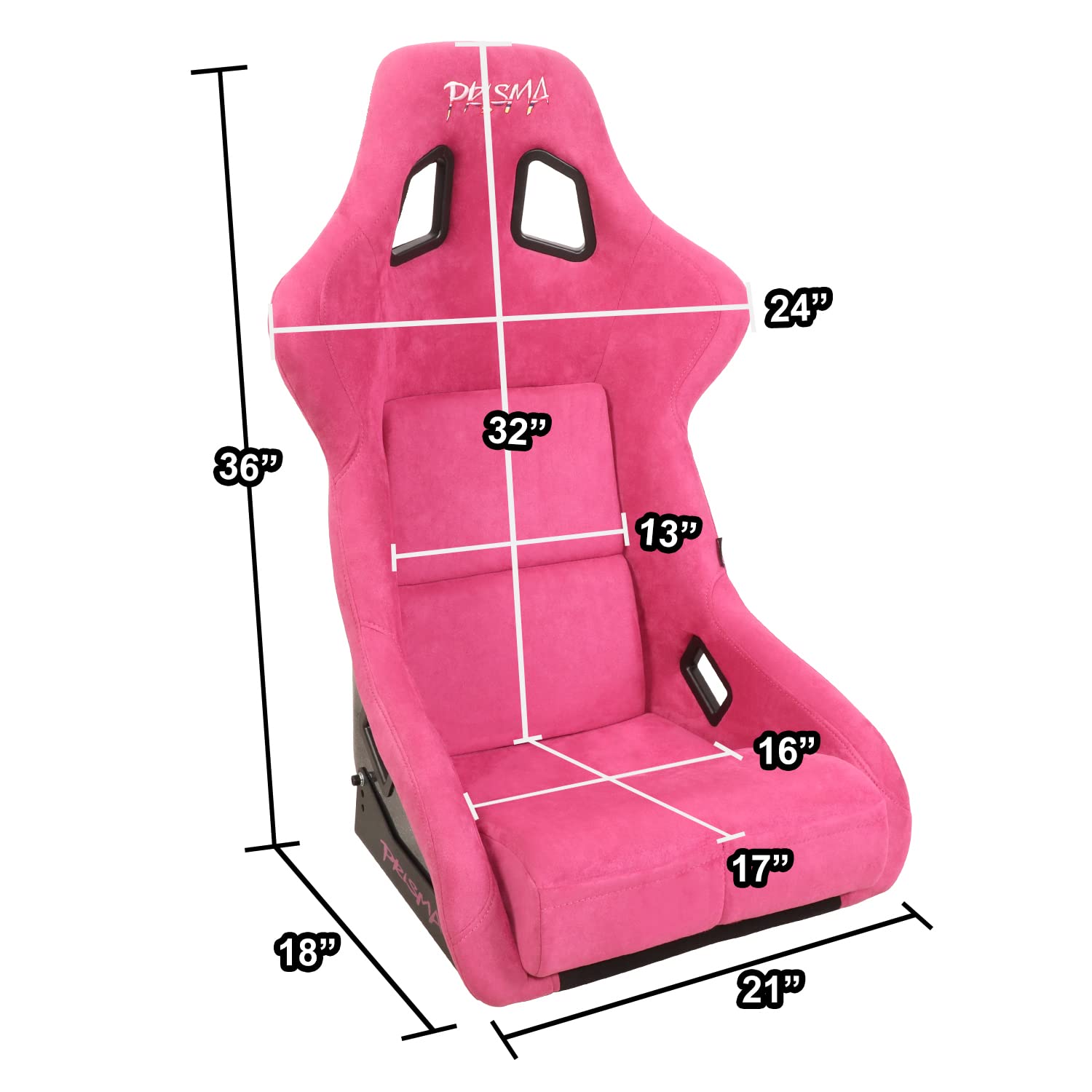 NRG Innovations Universal Fixed Back NRG-FRP-302FH-PRISMA Bucket Racing Seat for 5-Point Harnesses, Size L, Fushia Alcantara Material, 24" W X 35" H X 18" D