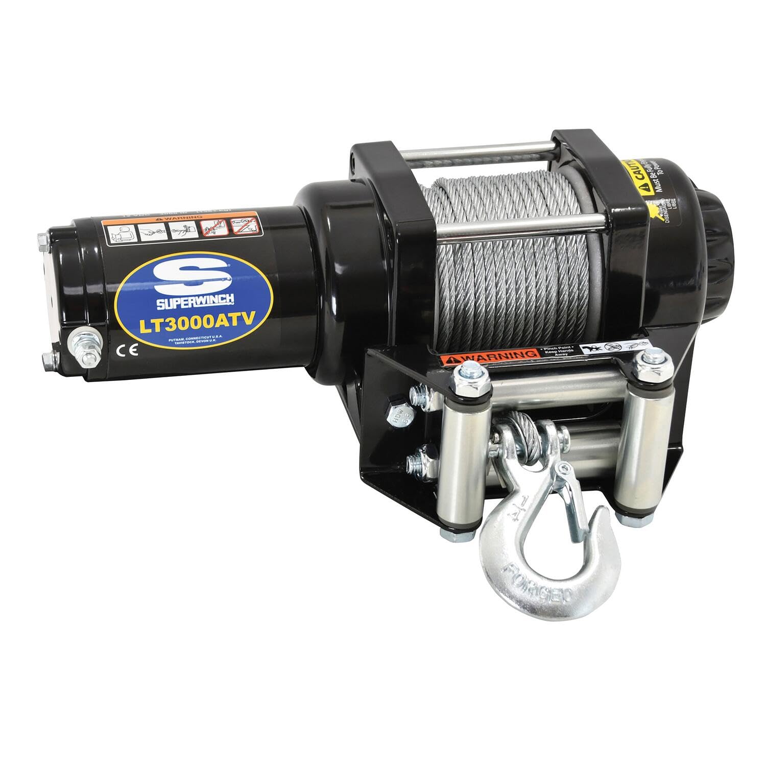 LT3000ATV Superwinch 1130220 12 VDC winch 3,000lbs/1360kg with roller fairlead, mount plate, handlebar rocker switch, and handheld remote