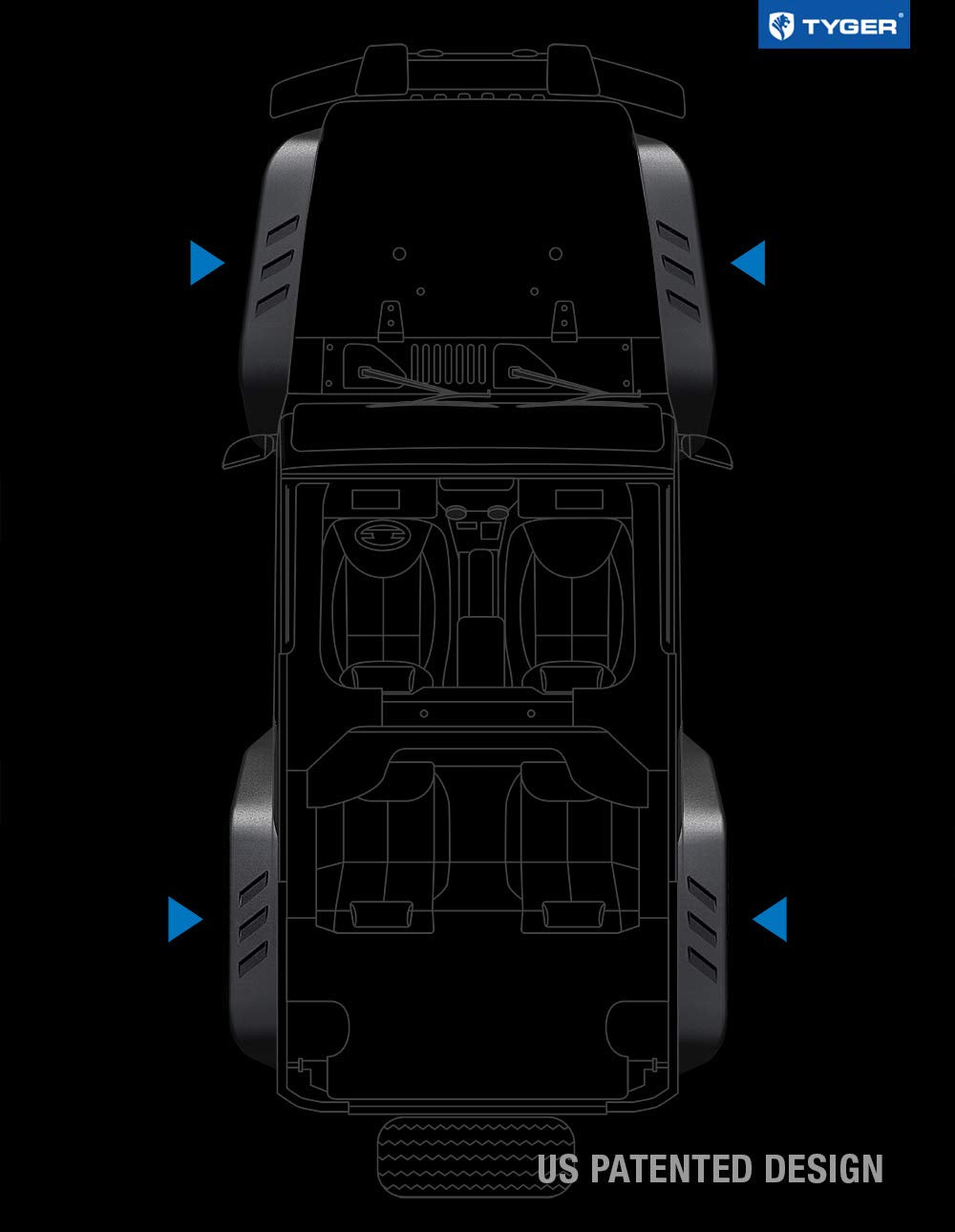 Tyger Auto Flat Style TG-FF7J66818 Steel Fender Flares Front & Rear 4PCS Set Black Textured Compatible with 2007-2018 Jeep Wrangler JK Both 2 & 4 Door