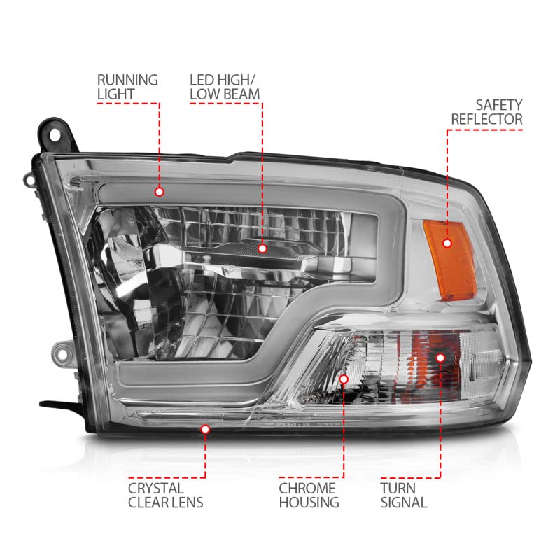 2009-2020 Dodge Ram 1500 Full LED Square Projector Headlights w/Chrome Housing ANZO (111540) Chrome Amber
